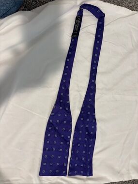 Charvet Purple Silk Self-Tie Bow Tie with Light Blue Square Motif